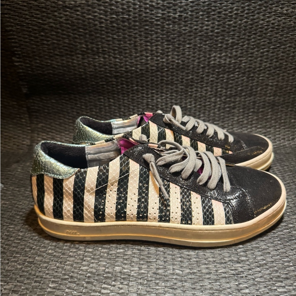 P448 Black and Cream Striped Sneakers